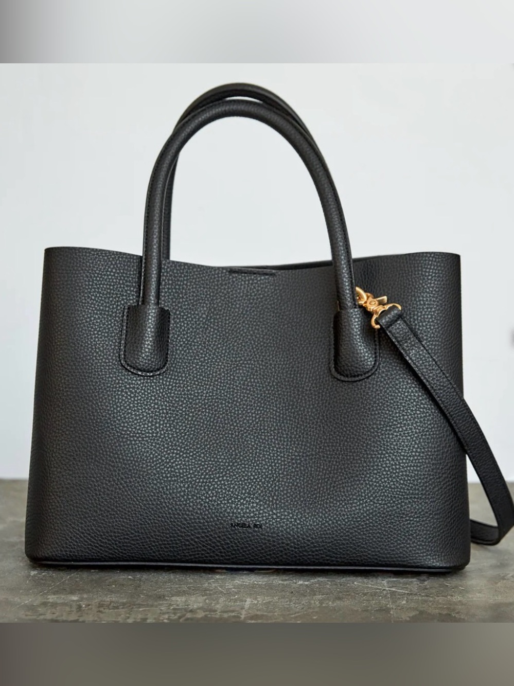 Angela Roi Classic Black Cher Tote Handbag comes w/Patterned Handle Wrap